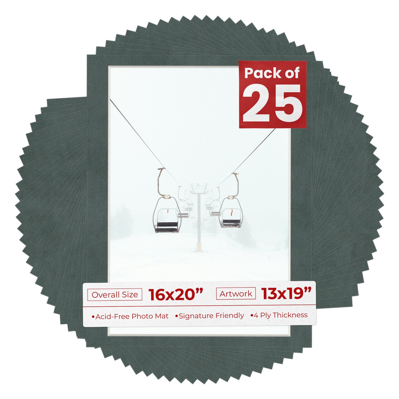 Dark Grey Suede Mat Board for 16x20 Frames - Fits 13x19 Photos